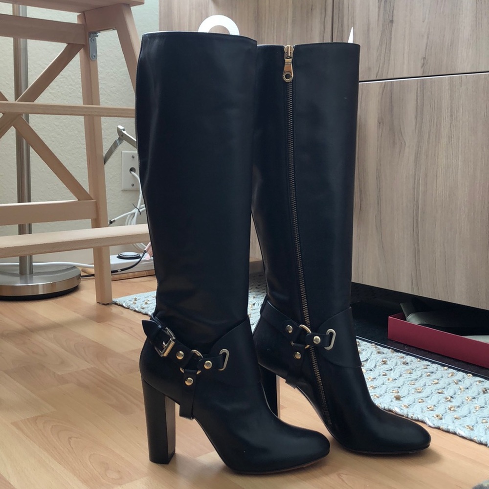 Mulberry Black Leather Calfskin Knee High Boots